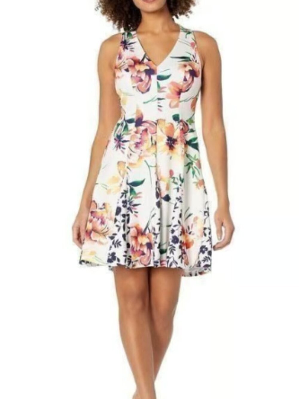 Vince Camuto Floral Fit & Flare Dress • Size 12 Sleeveless Scuba